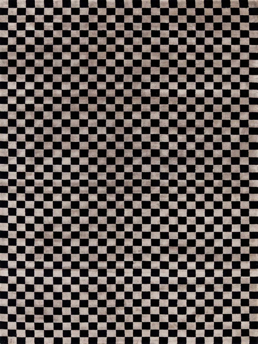 Schwarz-weiß kariertes Muster, das eine optische Täuschung erzeugt, ähnlich einem deformierten Schachbrett.